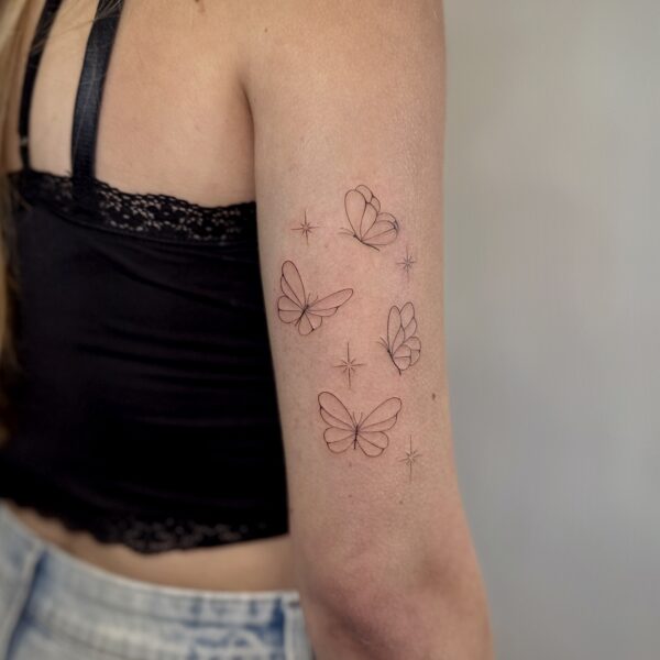 butterflies fineline arm tattoo ctrlaltz tattoo
